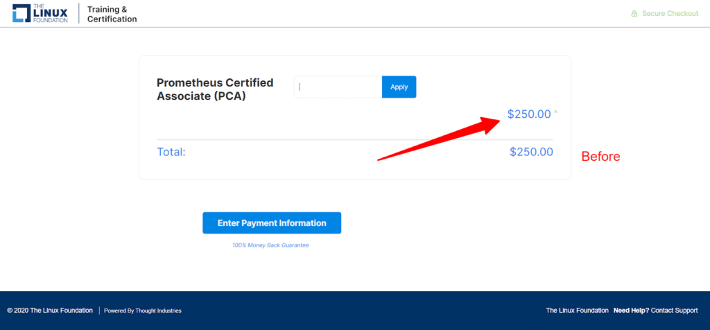 Linux Foundation Course Checkout Page